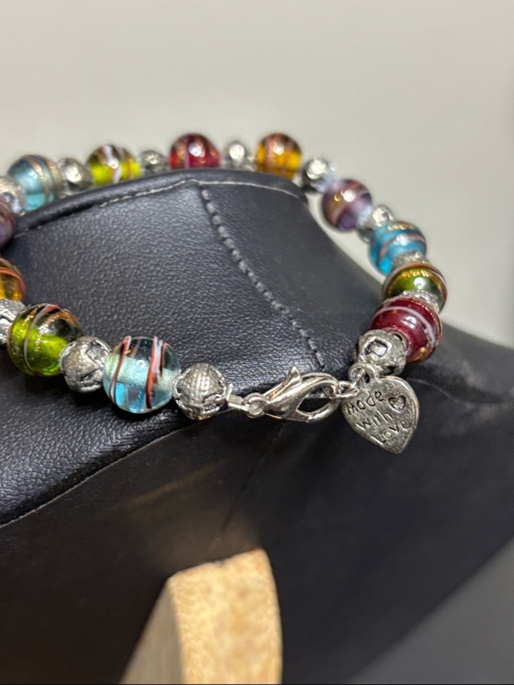 Vintage Made with Love Dichroic Glass Colorful Beaded Bracelet - Picture 3 of 6